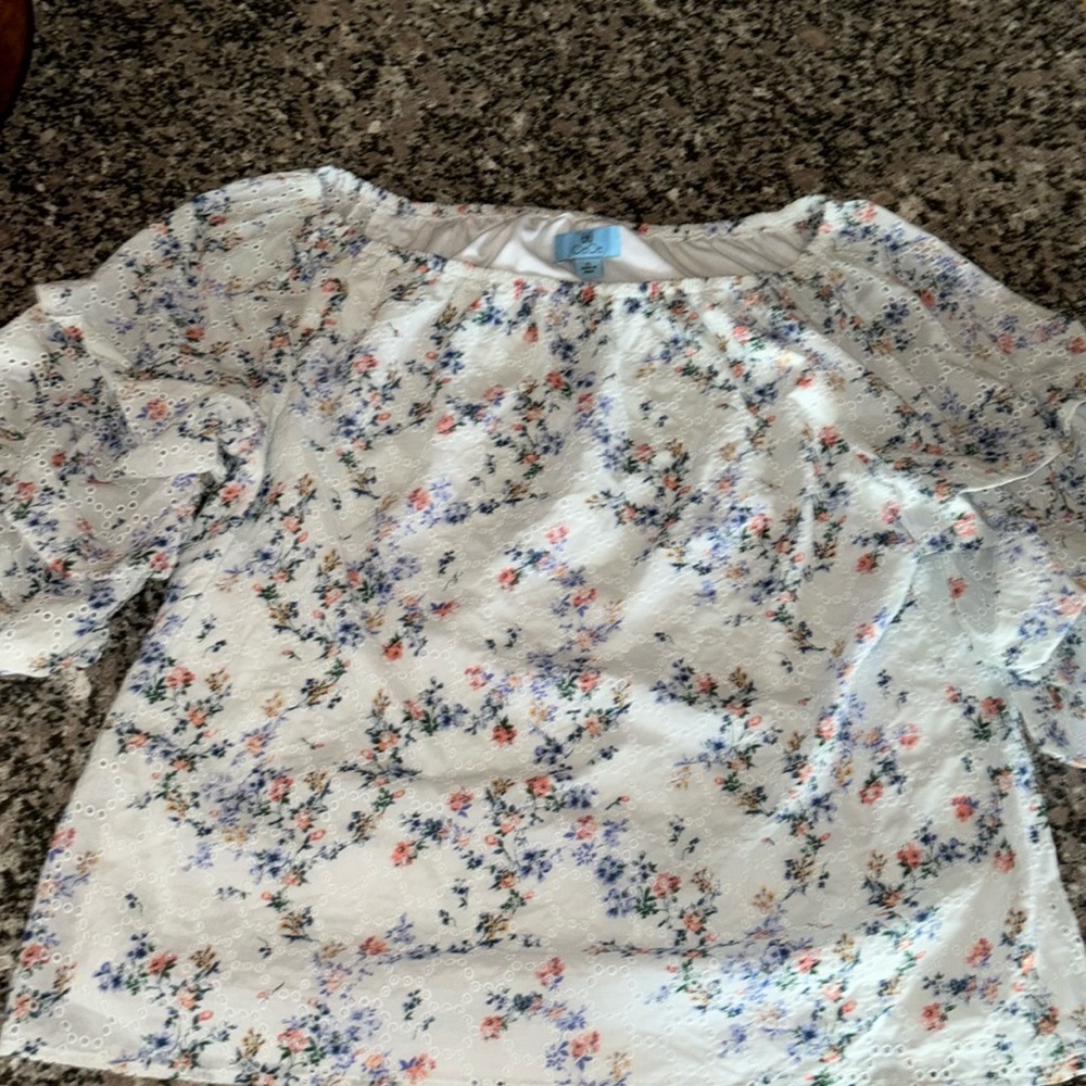 CeCe balloon puffy sleeves blouse eyelet floral pattern white lined body Sz XL - Picture 4 of 14